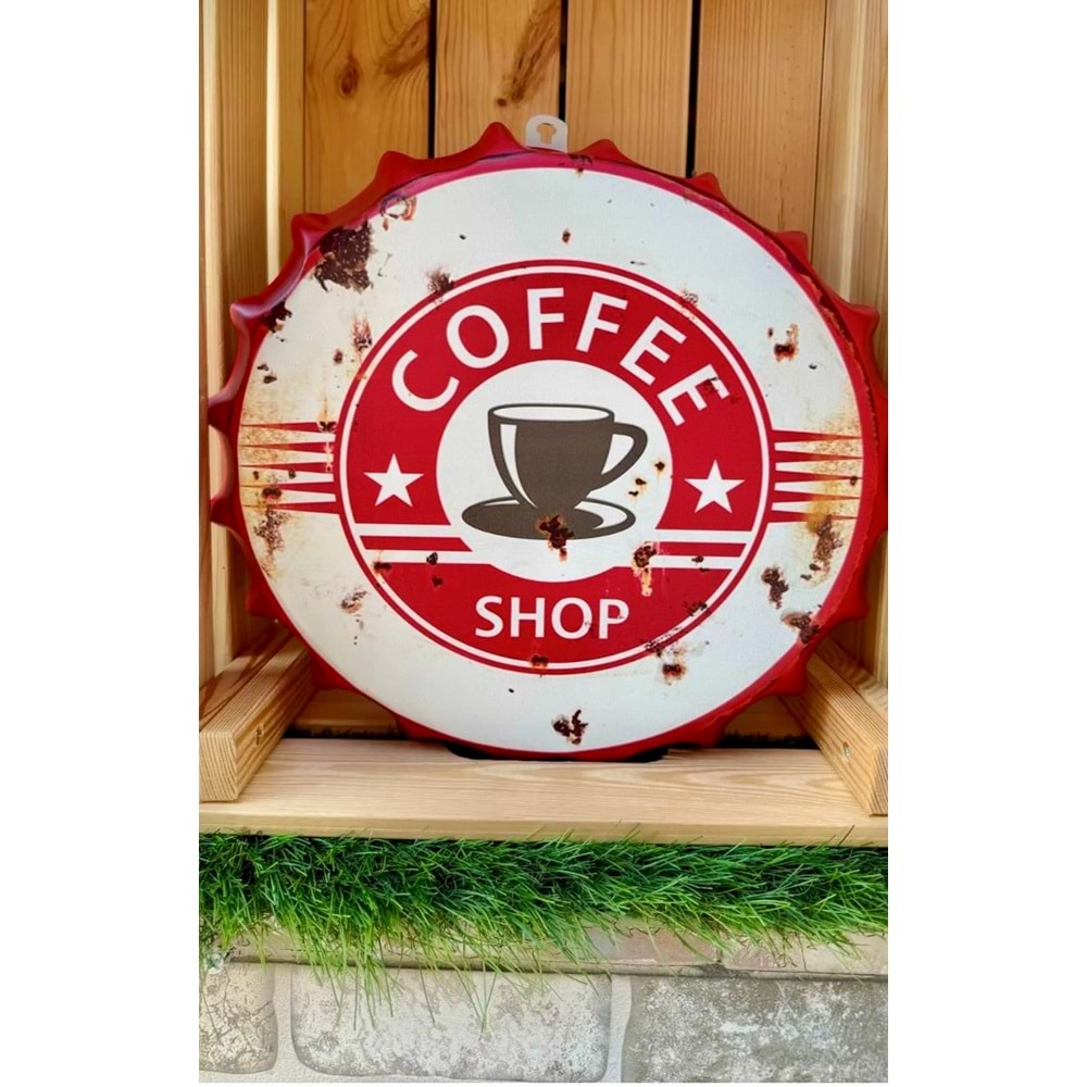 Kapak Görünümlü Metal Duvar Süsü /Coffee /30 Cm Çap