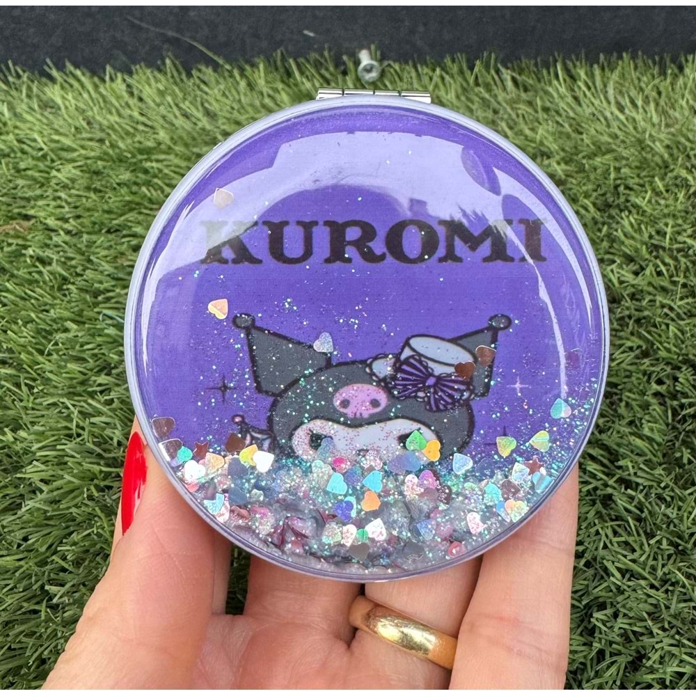 Simli Sulu Çanta Aynası Kapaklı El Makyaj Aynası