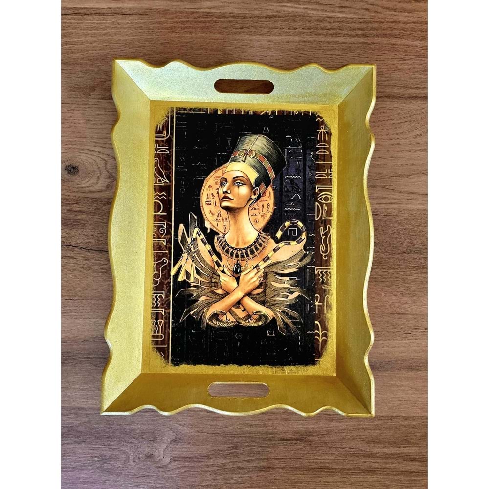 El Yapımı Ahşap Tepsi – Antik Mısır Koleksiyonu Nefertiti