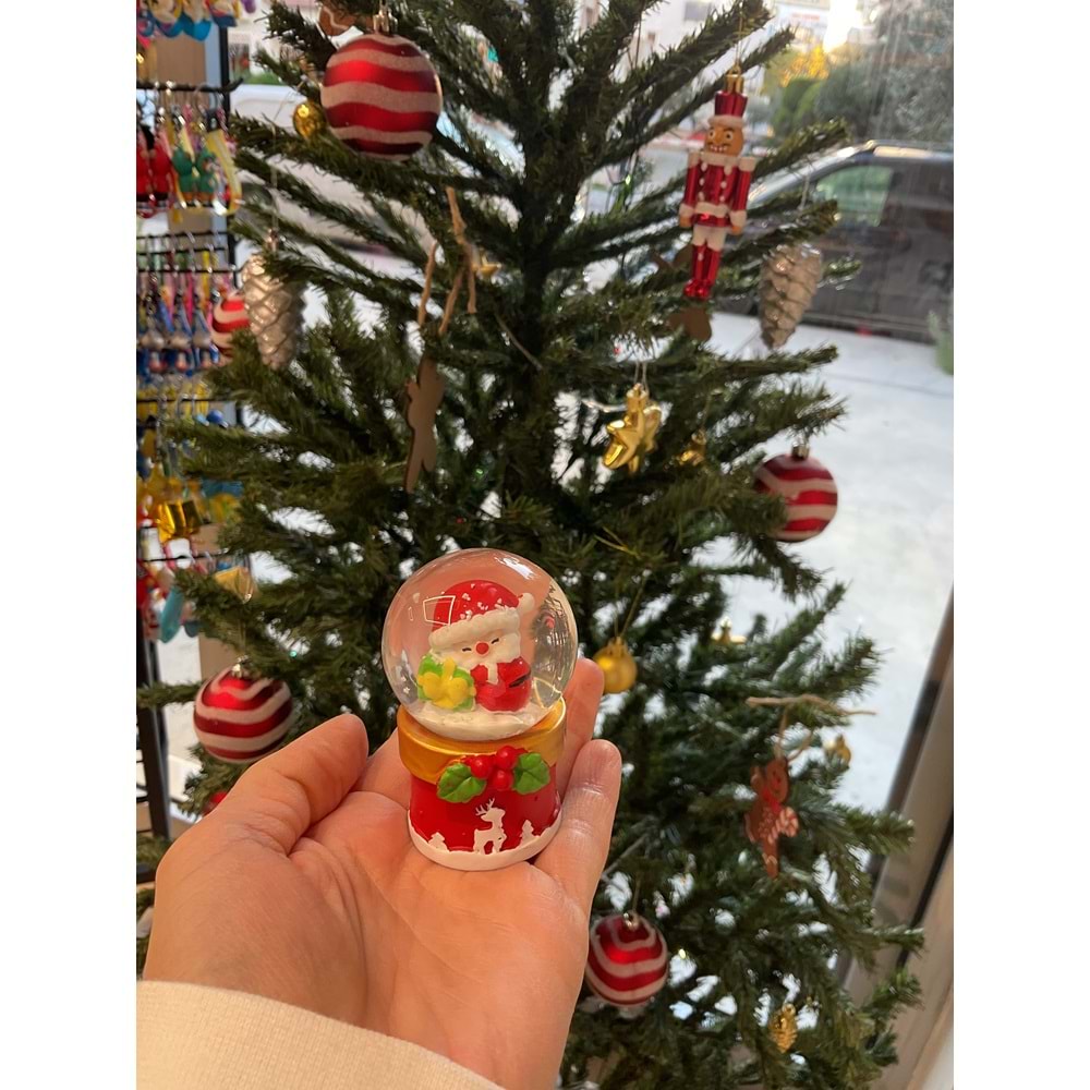 Led Işıklı Mini Kar Küresi 7cm - Noel Baba Dekoratif Biblo Yılbaşı Hediyesi (B)