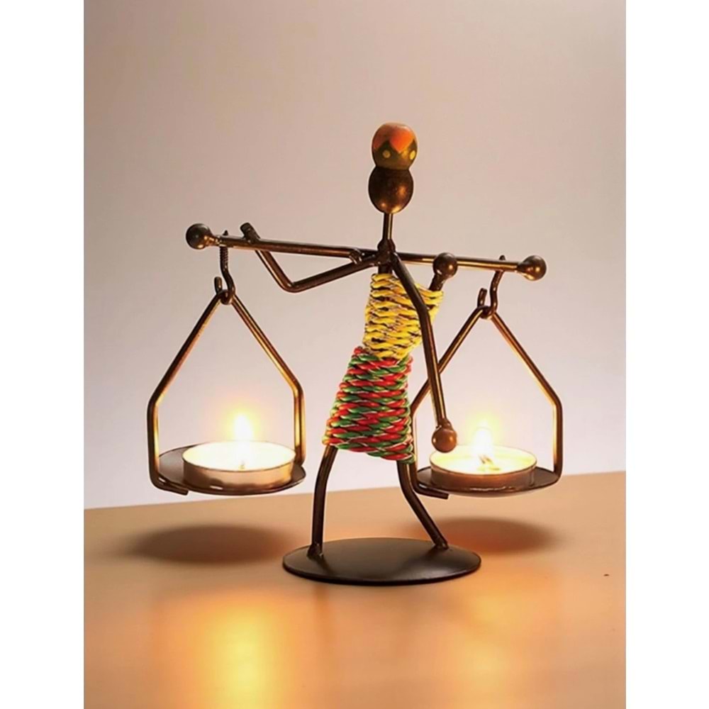 Retro Afrika Temalı Denge Mumluk / Çift Şamdan Tutucu - Masa Dekoru (Yükseklik 14.5 Cm)