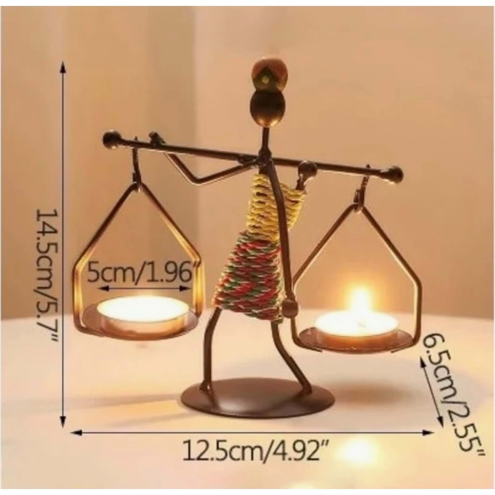 Retro Afrika Temalı Denge Mumluk / Çift Şamdan Tutucu - Masa Dekoru (Yükseklik 14.5 Cm)