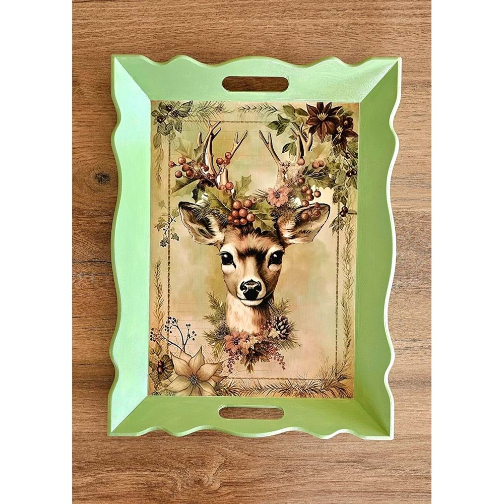 El Yapımı Ahşap Boyama Tepsi -Fısıldayan Kış Koleksiyonu | No: 1