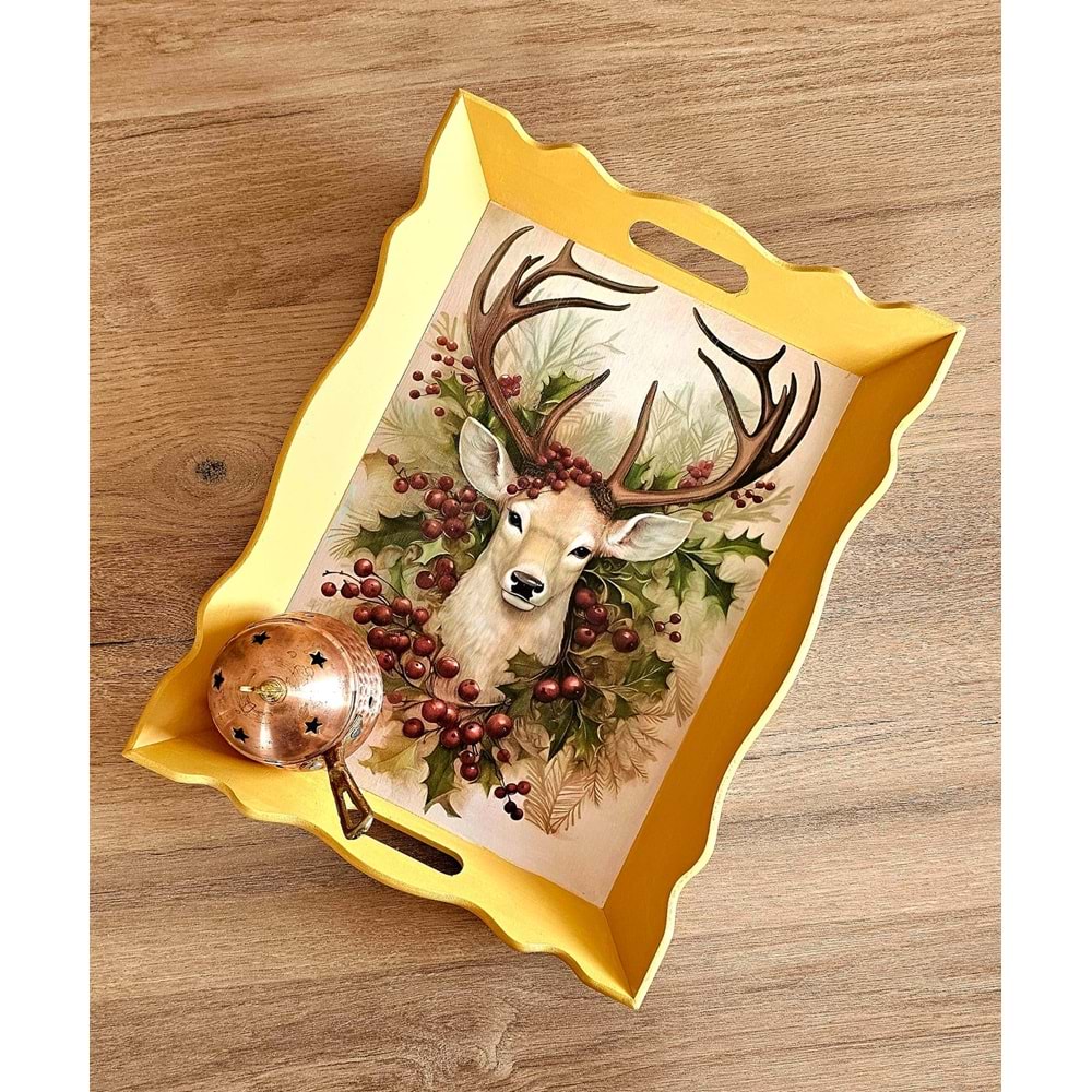 El Yapımı Ahşap Boyama Tepsi -Fısıldayan Kış Koleksiyonu | No: 2