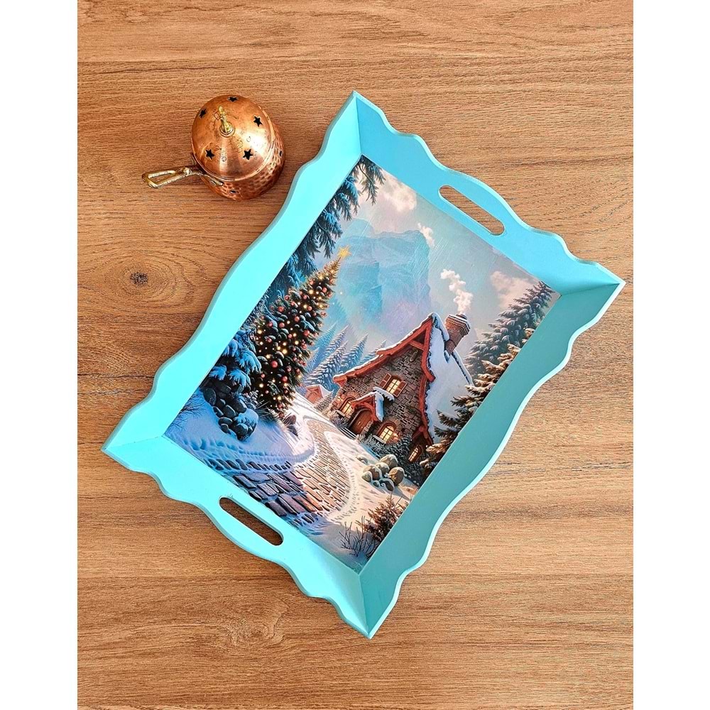 El Yapımı Ahşap Boyama Tepsi -Fısıldayan Kış Koleksiyonu | No: 3