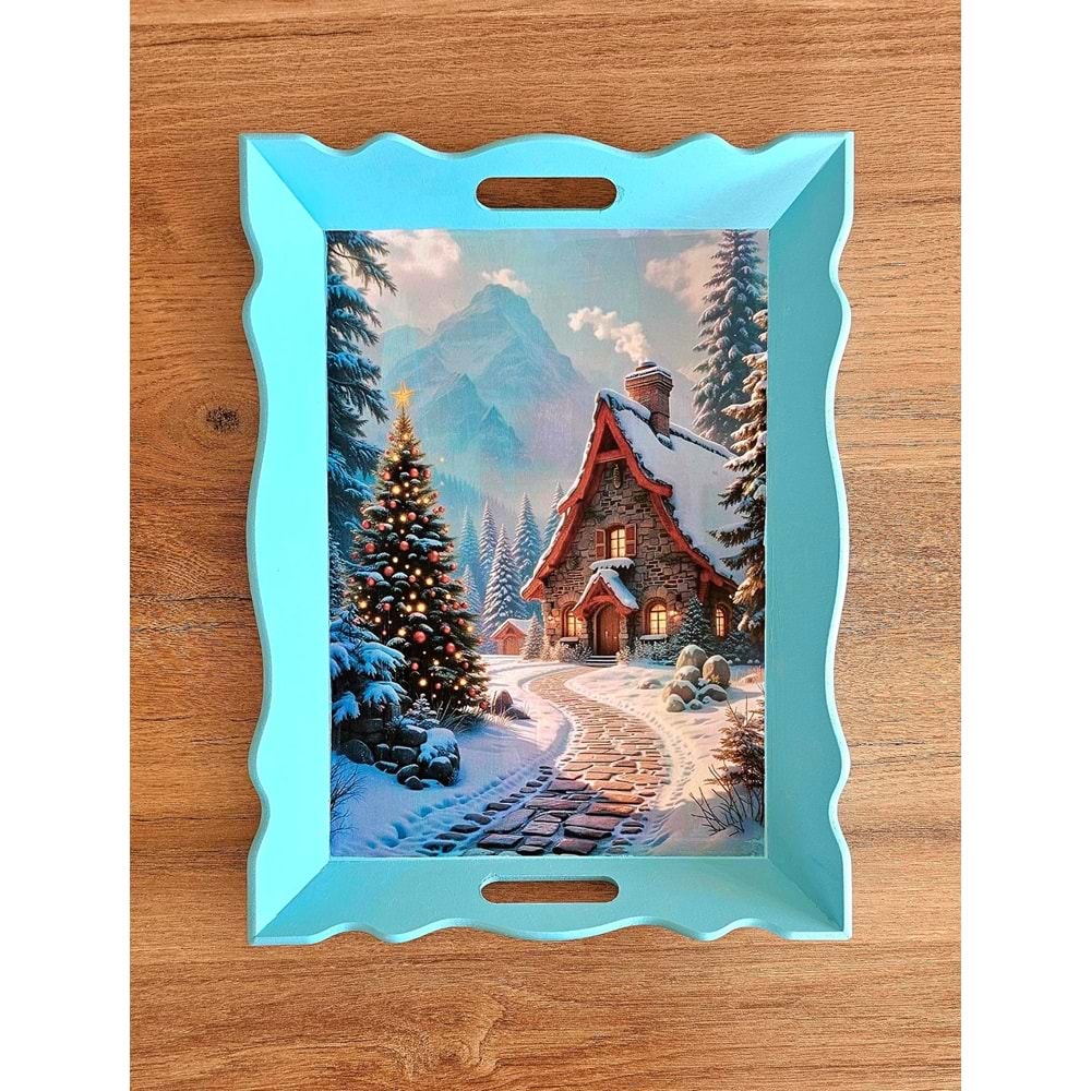 El Yapımı Ahşap Boyama Tepsi -Fısıldayan Kış Koleksiyonu | No: 3