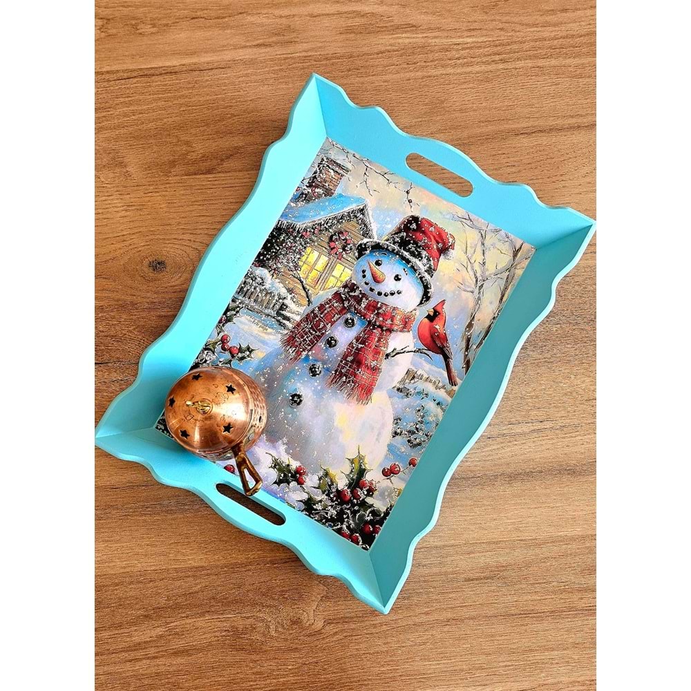 El Yapımı Ahşap Boyama Tepsi -Fısıldayan Kış Koleksiyonu | No: 5