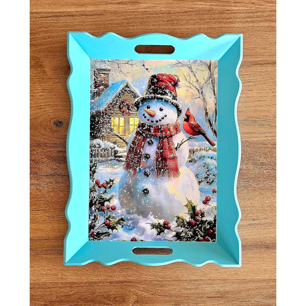 El Yapımı Ahşap Boyama Tepsi -Fısıldayan Kış Koleksiyonu | No: 5