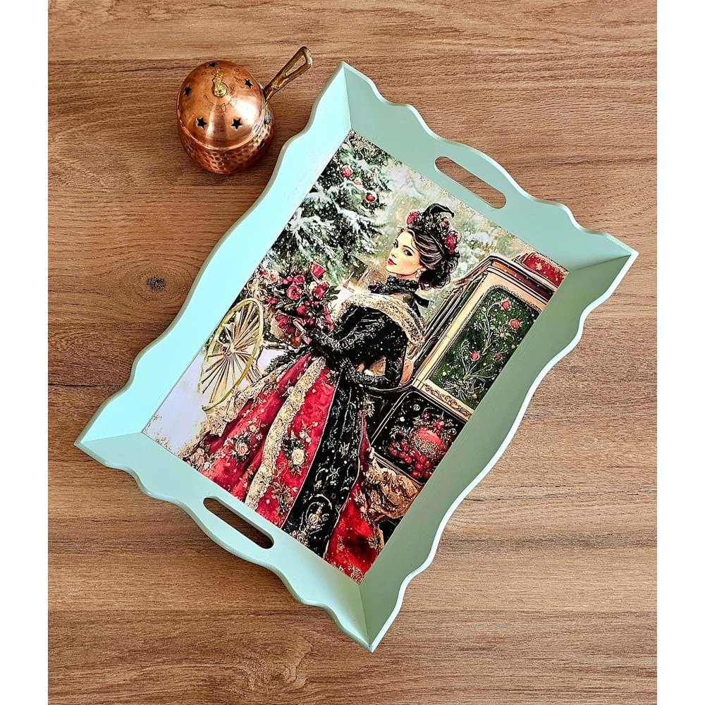 El Yapımı Ahşap Boyama Tepsi - Gizemli Kadınlar Koleksiyonu | No: 5