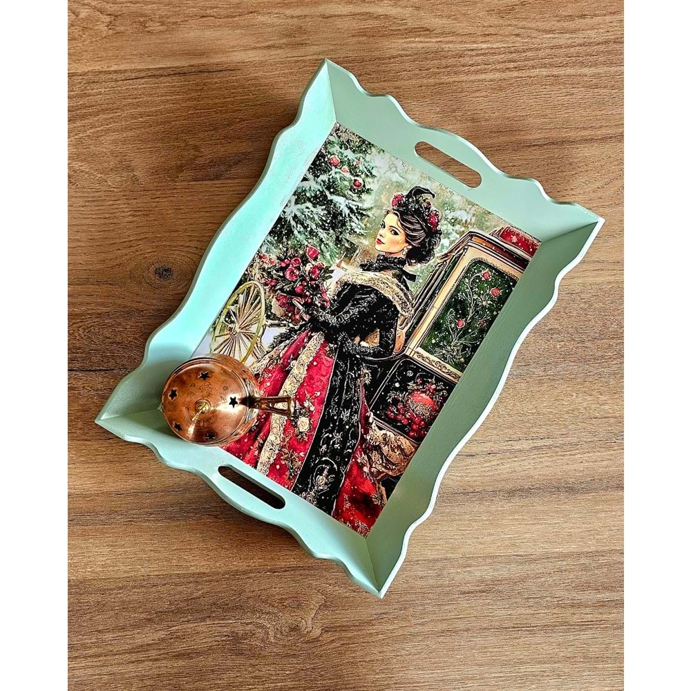 El Yapımı Ahşap Boyama Tepsi - Gizemli Kadınlar Koleksiyonu | No: 5