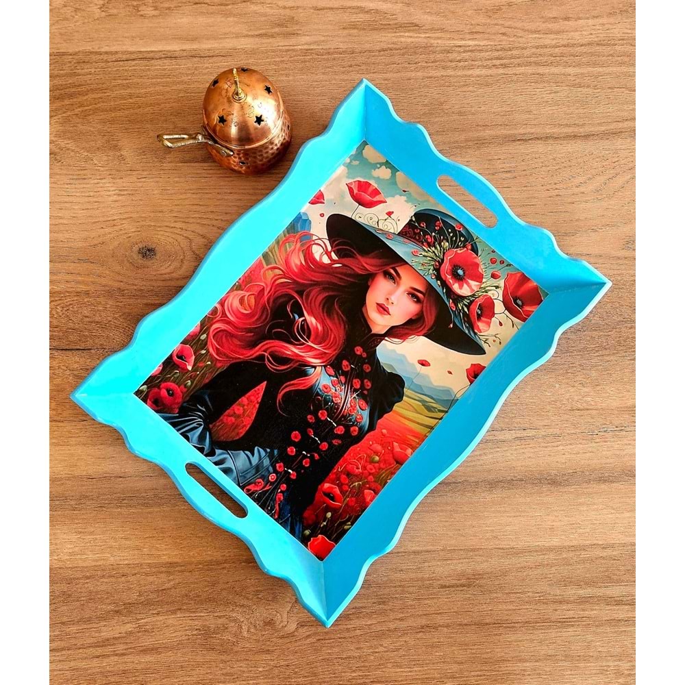 El Yapımı Ahşap Boyama Tepsi - Gizemli Kadınlar Koleksiyonu | No: 6