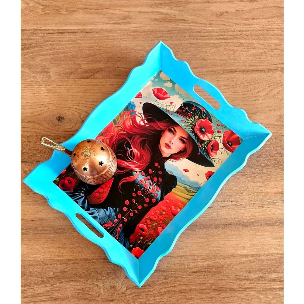 El Yapımı Ahşap Boyama Tepsi - Gizemli Kadınlar Koleksiyonu | No: 6