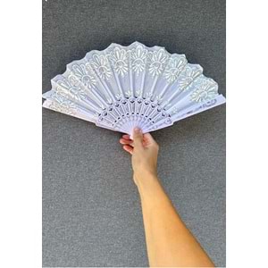 Beyaz Renkli Desenli Simli Yelpaze