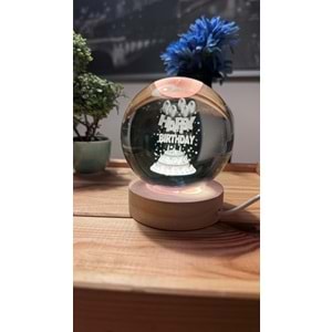Işıklı Cam Küre Happy Birthday Doğum Günü 3d