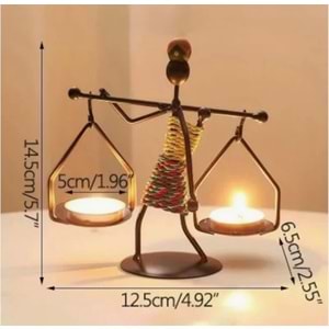 Retro Afrika Temalı Denge Mumluk / Çift Şamdan Tutucu - Masa Dekoru (Yükseklik 14.5 Cm)