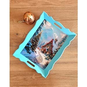 El Yapımı Ahşap Boyama Tepsi -Fısıldayan Kış Koleksiyonu | No: 3