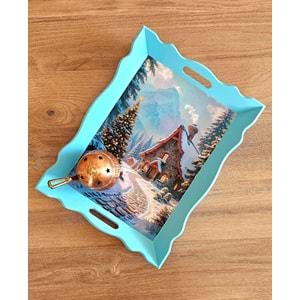 El Yapımı Ahşap Boyama Tepsi -Fısıldayan Kış Koleksiyonu | No: 3