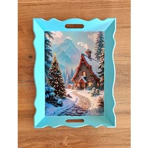 El Yapımı Ahşap Boyama Tepsi -Fısıldayan Kış Koleksiyonu | No: 3