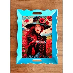 El Yapımı Ahşap Boyama Tepsi - Gizemli Kadınlar Koleksiyonu | No: 6