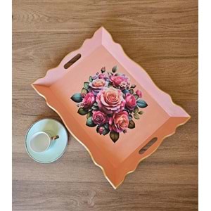 El Boyaması Ahşap Tepsi – Renkli Çiçek Buketi Tasarımı