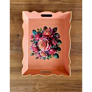 El Boyaması Ahşap Tepsi – Renkli Çiçek Buketi Tasarımı