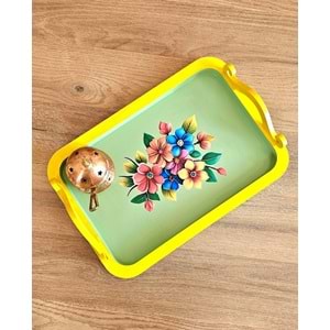 El Boyaması Ahşap Tepsi – Renkli Çiçek Buketi Tasarımı 2