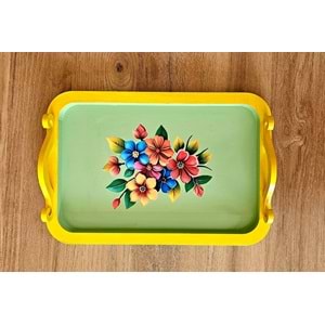 El Boyaması Ahşap Tepsi – Renkli Çiçek Buketi Tasarımı 2