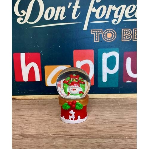 Led Işıklı Mini Kar Küresi 7cm - Noel Baba Dekoratif Biblo Yılbaşı Hediyesi (C)