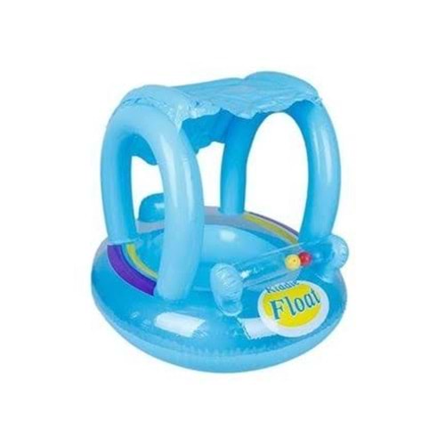 Mavi 0-3 Yaş Oturaklı Çıngıraklı Gölgelikli Bebe Flotörü Bebek Simidi Gölgelikli Deniz Havuz Simidi