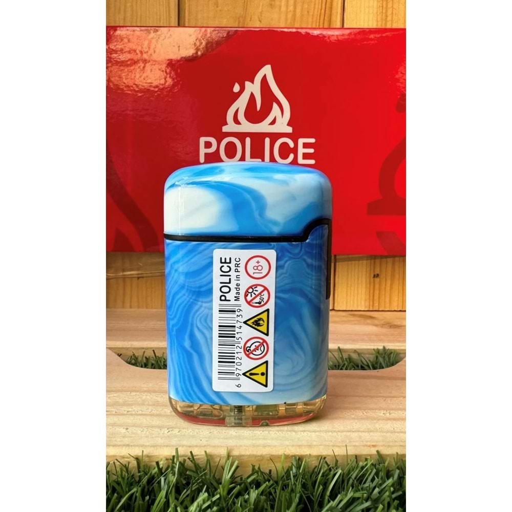 Police Turbo Kapaklı Çakmak/Mavi