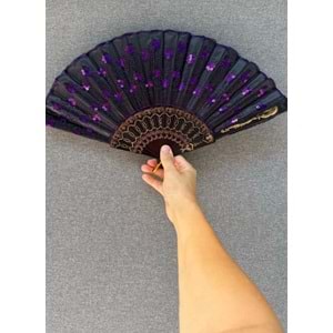 Siyah Renkli Pullu Yelpaze /Mor