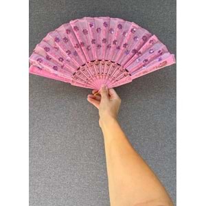 Toz Pembe Renkli Pullu Yelpaze