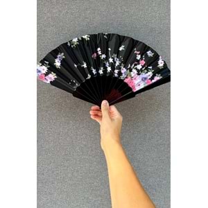 Siyah Renkli Çiçekli Yelpaze