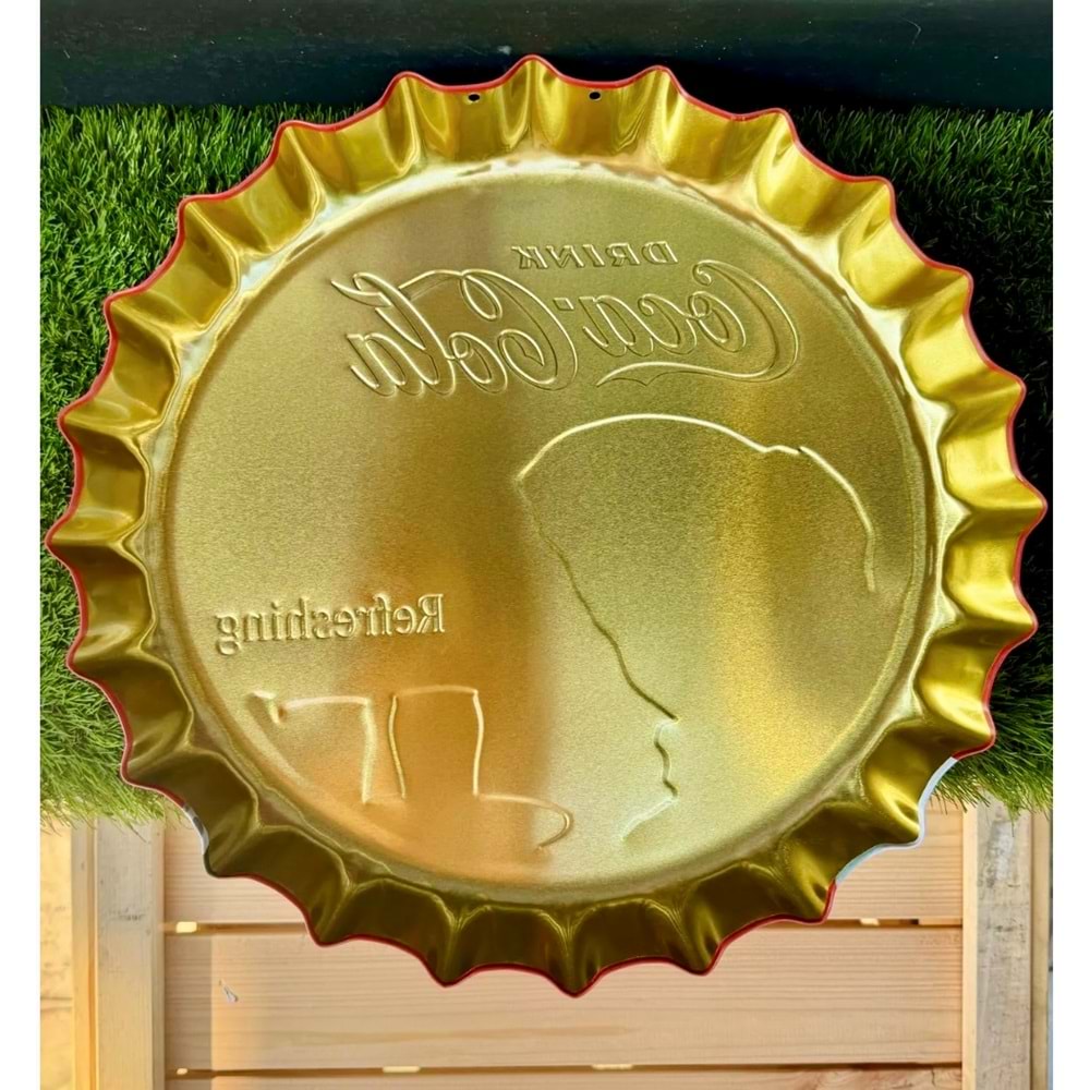 Kabartmalı Kapak Görünümlü Metal Duvar Süsü /Coca Cola /35 Cm Çap