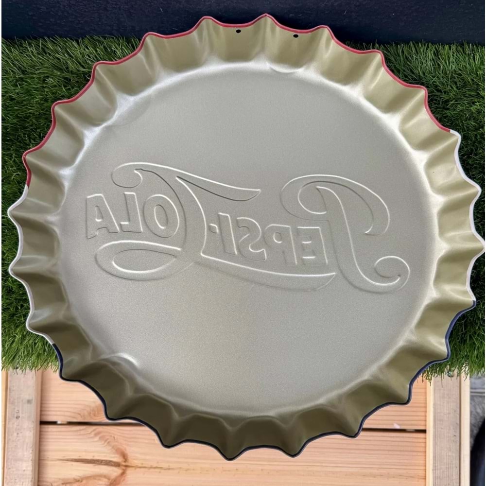 Kabartmalı Kapak Görünümlü Metal Duvar Süsü /Pepsi Cola /35cm Çap