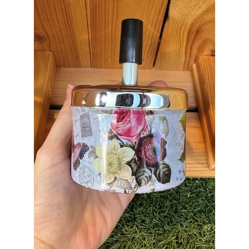 Metal Basmalı Küllük Çiçek Kelebek