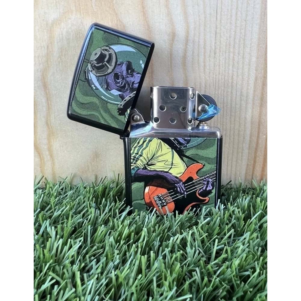 Gitar Çalan Maymun Benzinli Metal Çakmak Uv Baskı