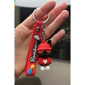 Üç Boyutlu Kırmızı Kedi Rock Silikon Anahtarlık
